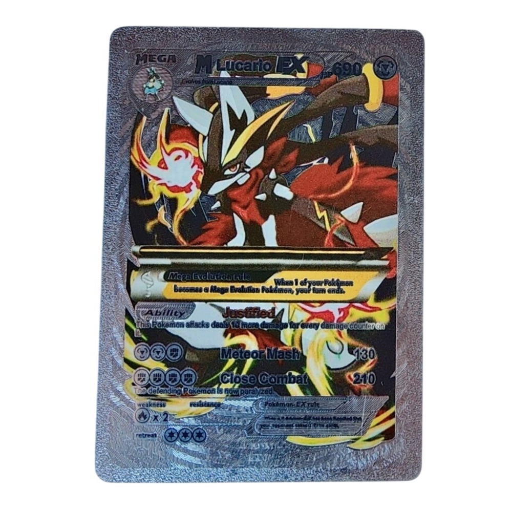 Pokemon M Lucario EX Metal Custom Card Silver Novelty TCG Fan Art Collect